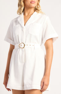 Toby Linen Blend Playsuit - White