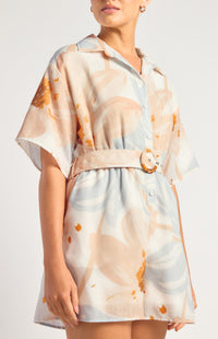 Kosta Faux Linen Playsuit - Apricot Blue