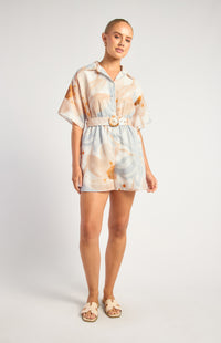 Kosta Faux Linen Playsuit - Apricot Blue