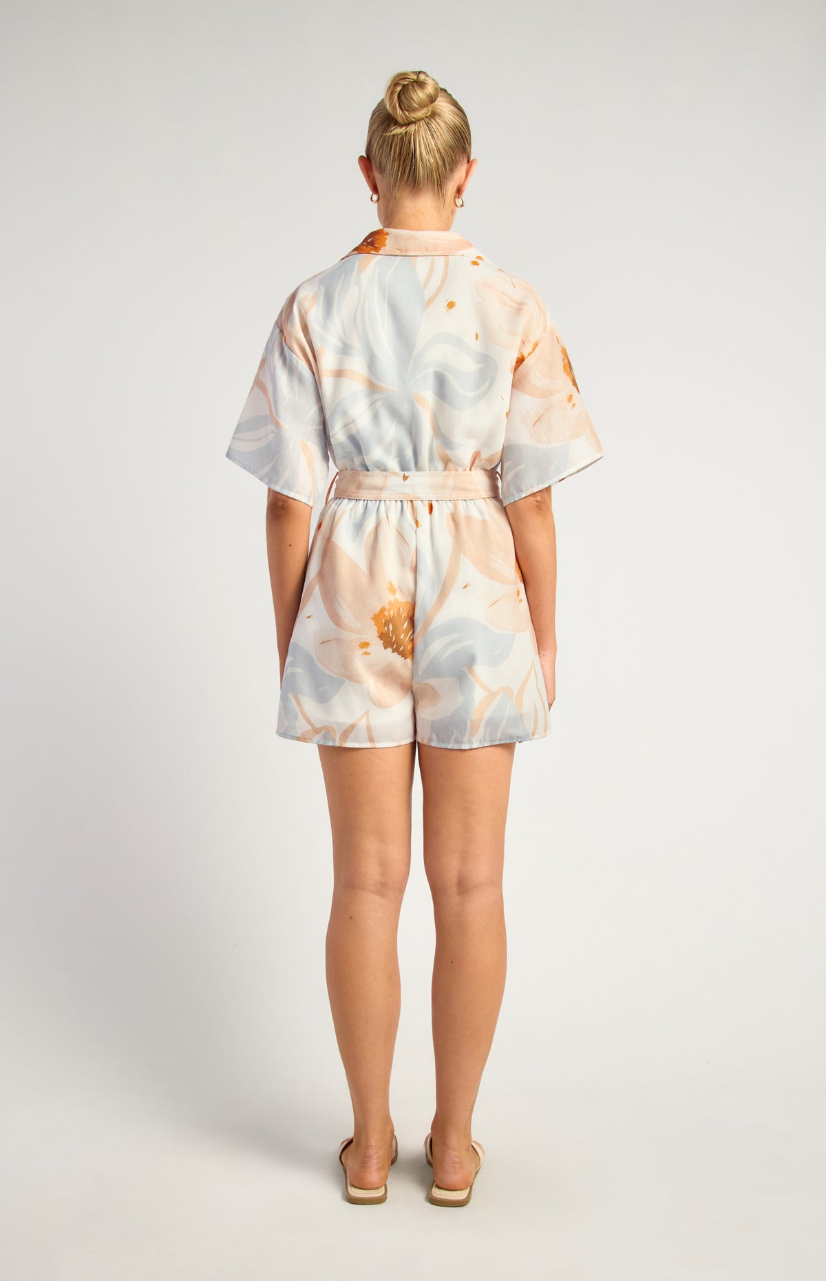 Kosta Faux Linen Playsuit - Apricot Blue