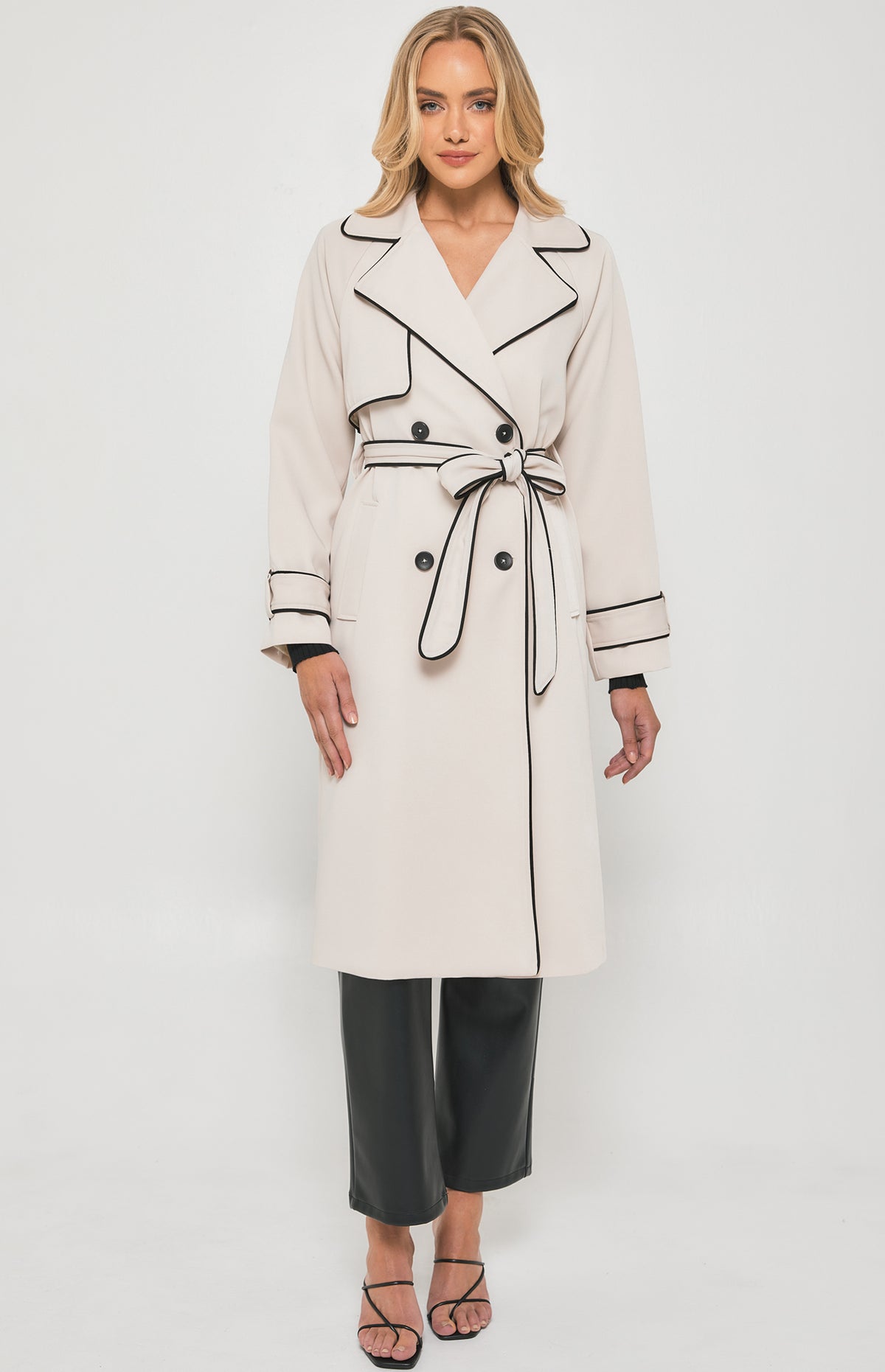 Riviera Double Breasted Collared Trench Coat - Beige