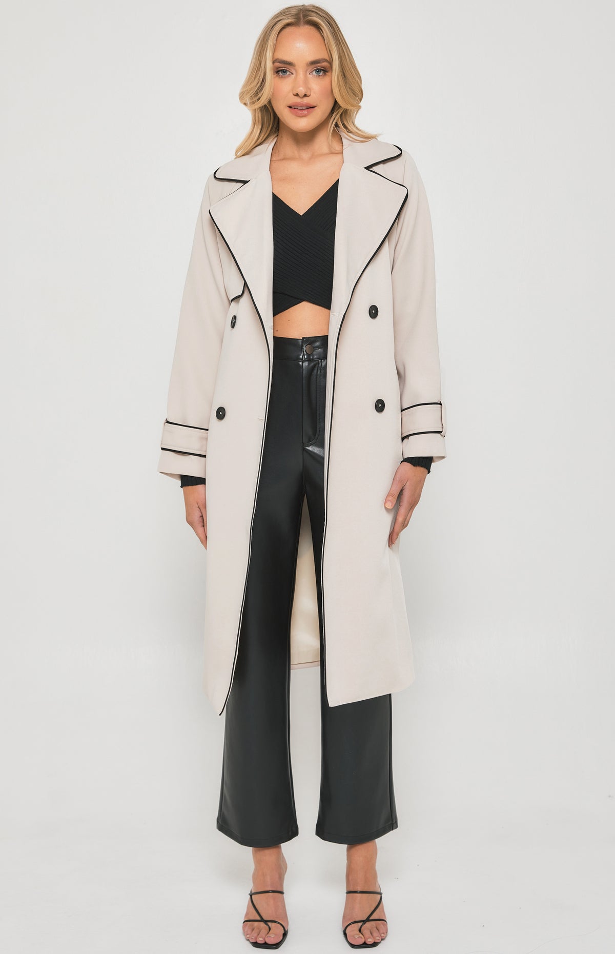 Riviera Double Breasted Collared Trench Coat - Beige