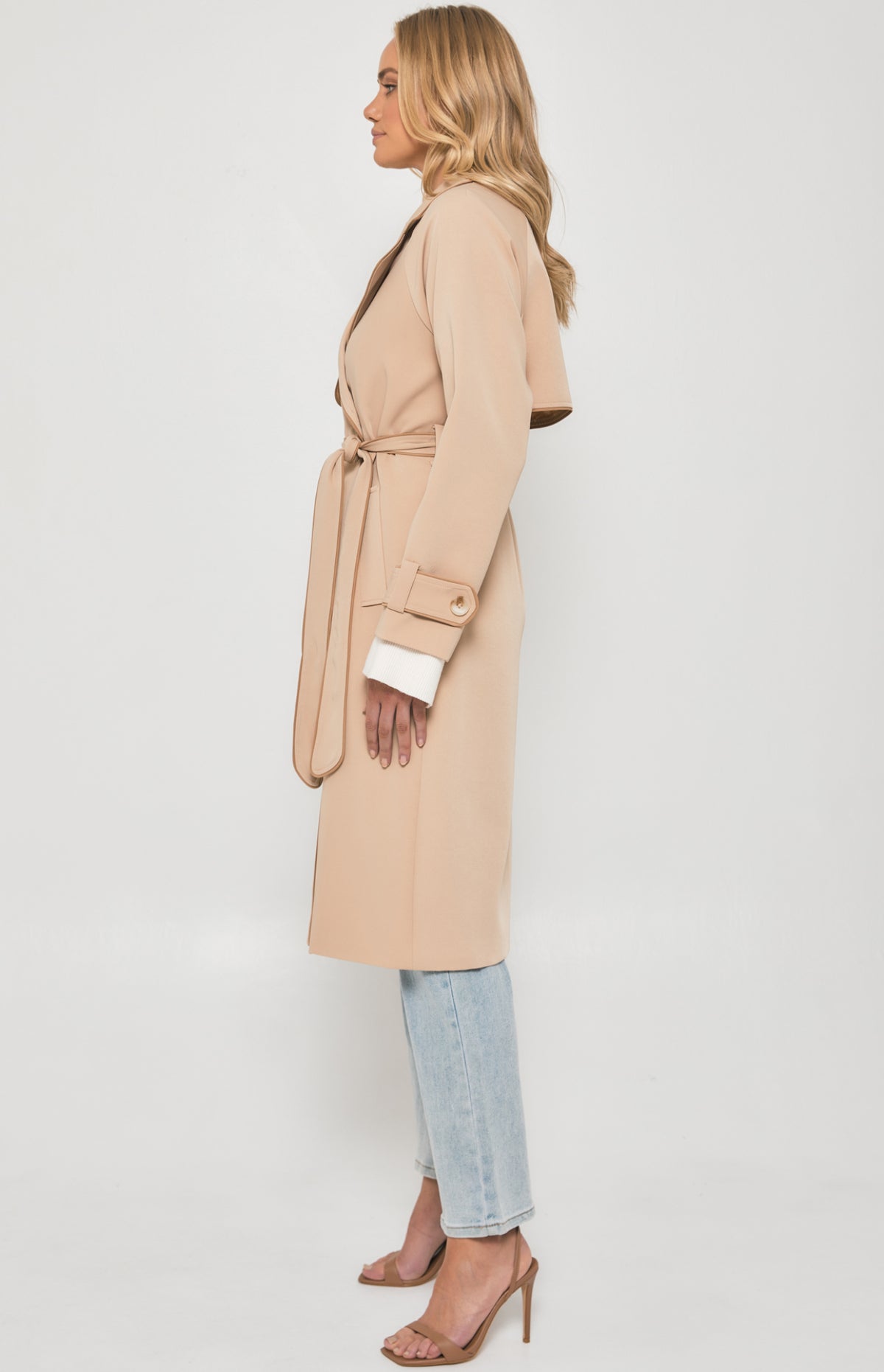 Riviera Double Breasted Collared Trench Coat - Camel