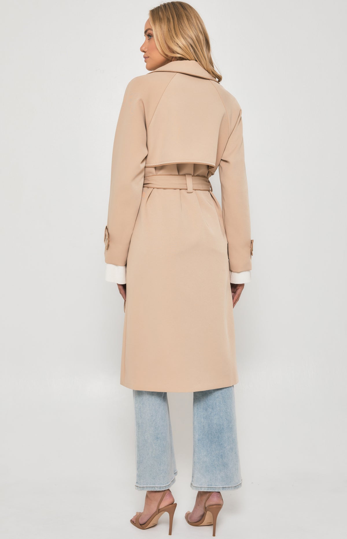 Riviera Double Breasted Collared Trench Coat - Camel