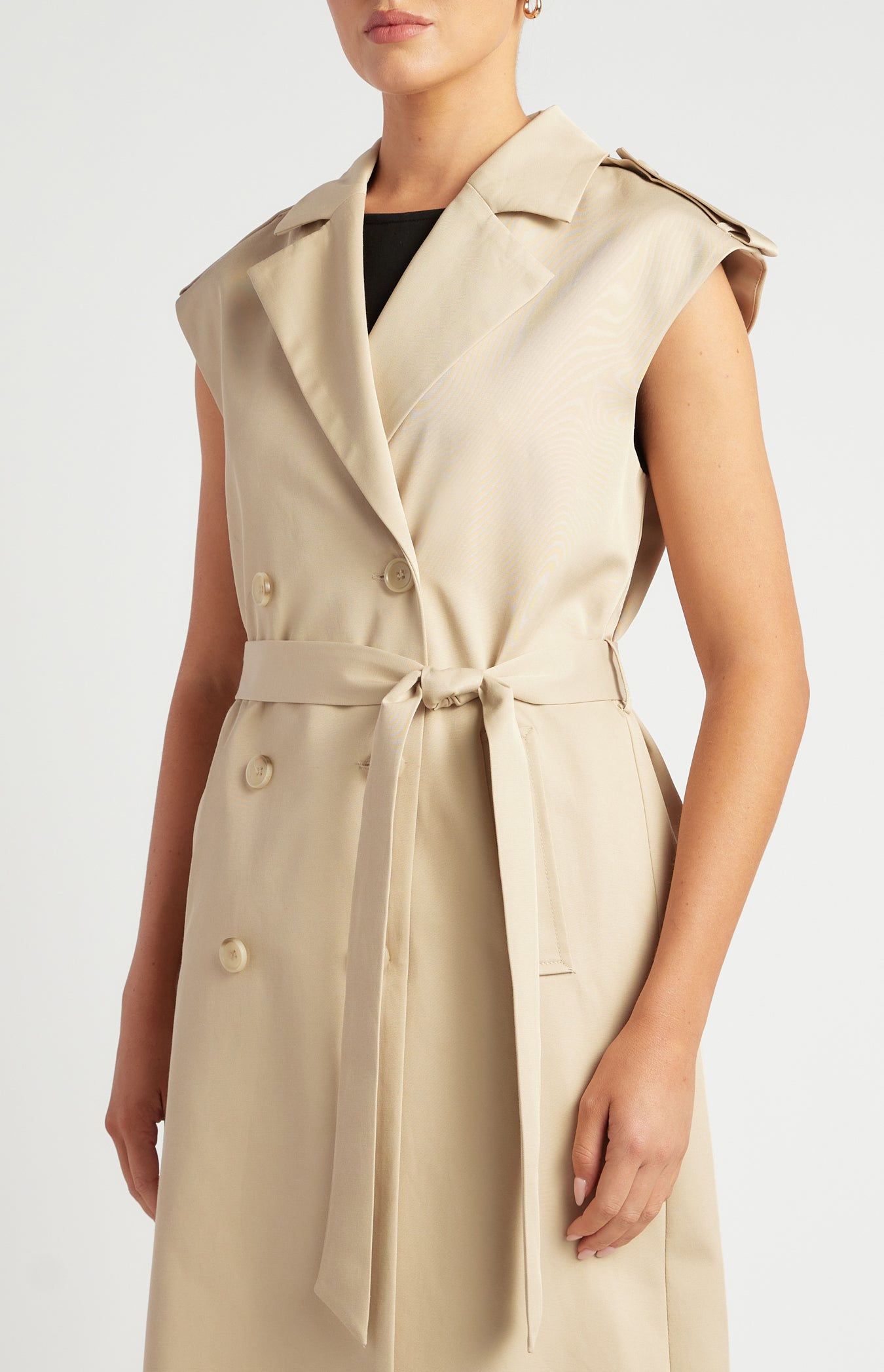 Evelyn Sleeveless Trench Coat - Beige – SIMARA BOUTIQUE