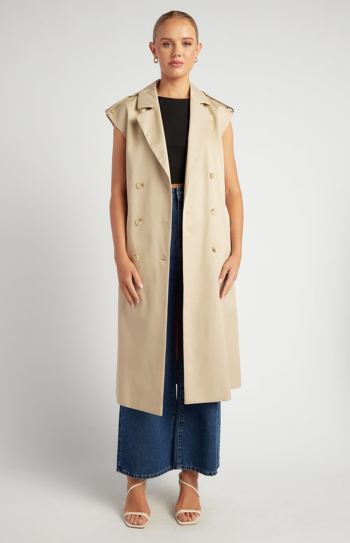 Evelyn Sleeveless Trench Coat Beige - Main Image