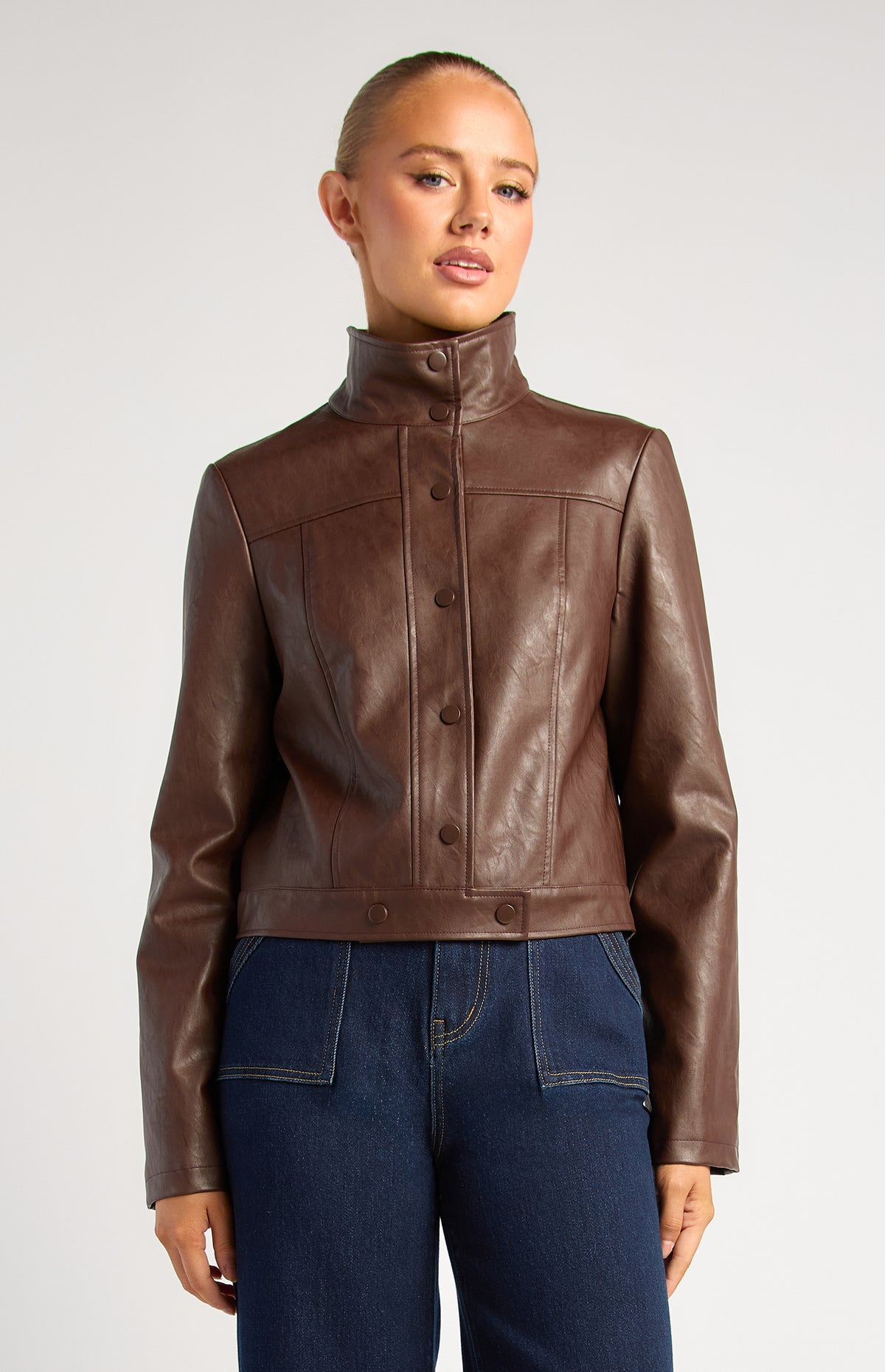 Brax Faux Leather Biker Jacket - Espresso