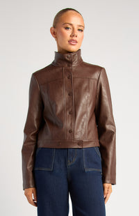Brax Faux Leather Biker Jacket - Espresso