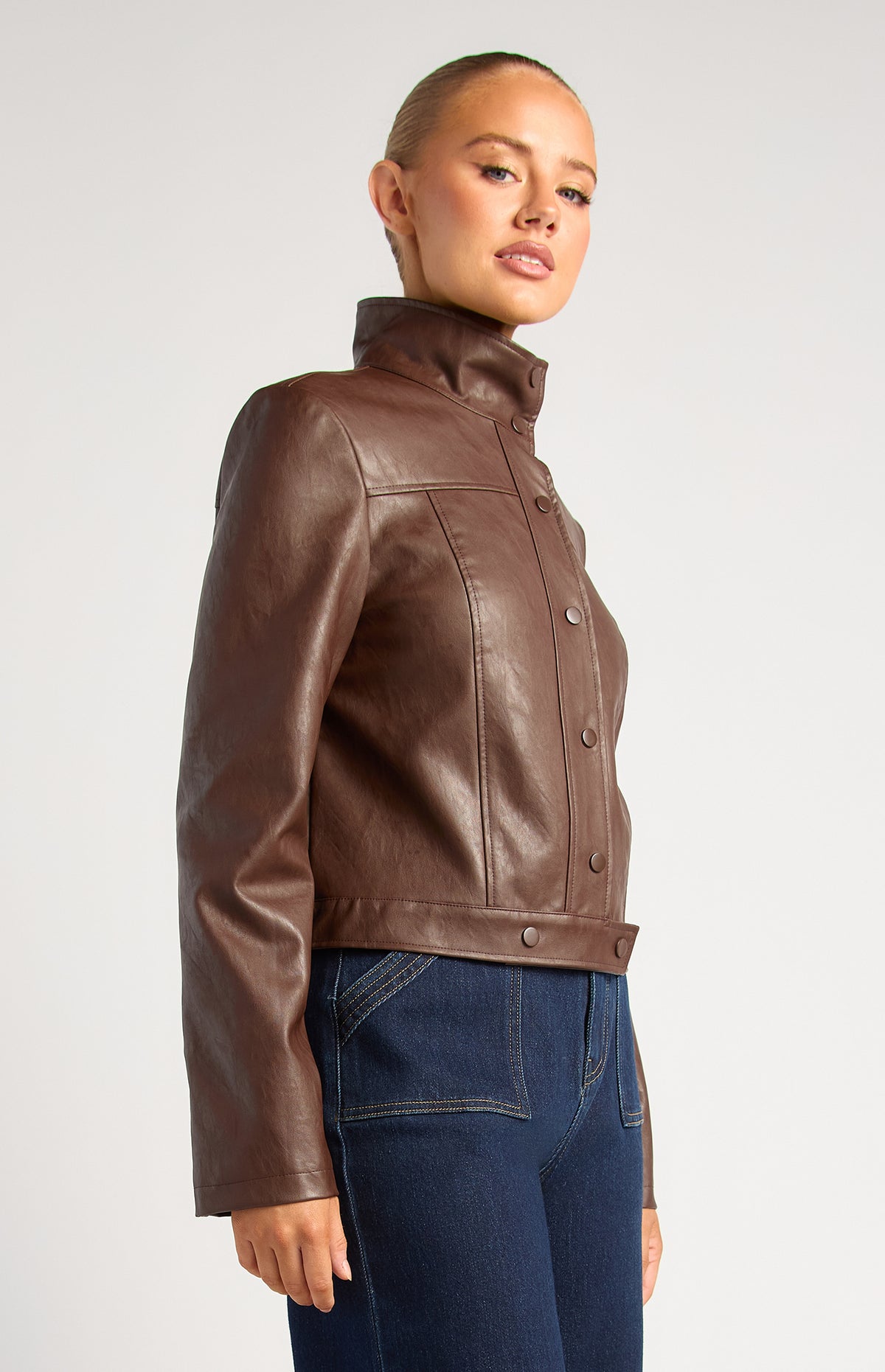 Brax Faux Leather Biker Jacket - Espresso