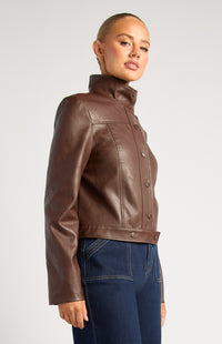 Brax Faux Leather Biker Jacket - Espresso