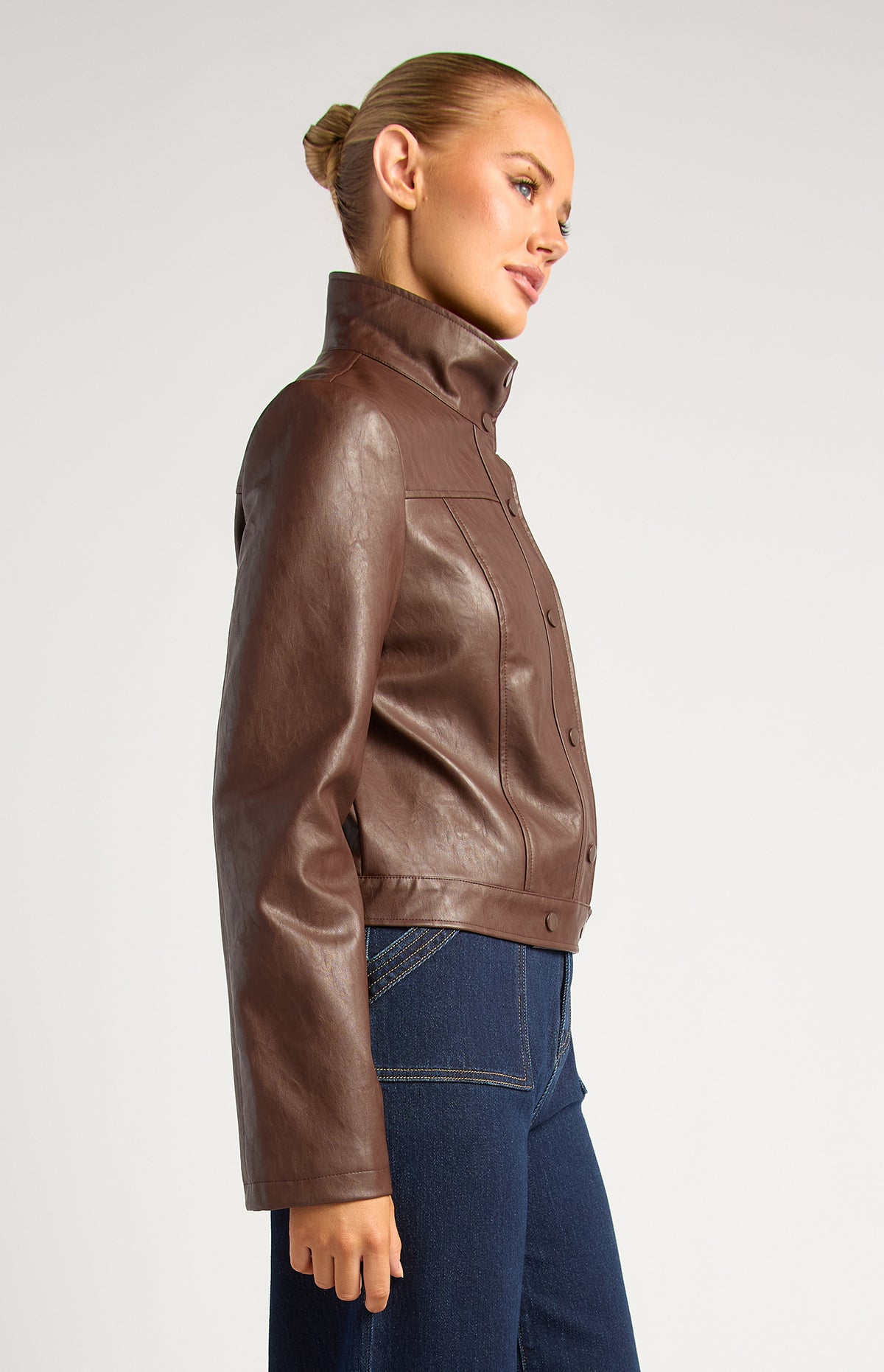 Brax Faux Leather Biker Jacket - Espresso