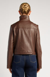 Brax Faux Leather Biker Jacket - Espresso