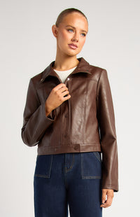 Brax Faux Leather Biker Jacket - Espresso