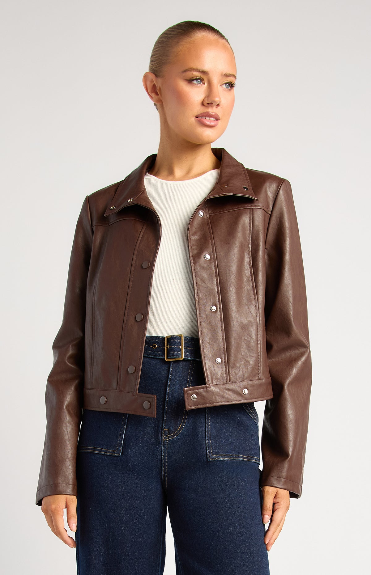 Brax Faux Leather Biker Jacket - Espresso