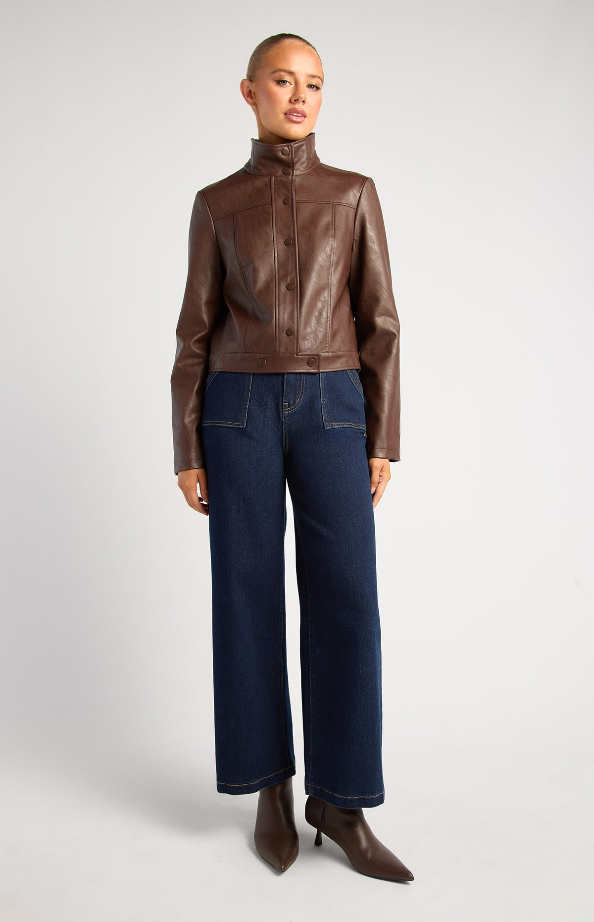 Brax Faux Leather Biker Jacket - Espresso