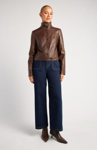 Brax Faux Leather Biker Jacket - Espresso