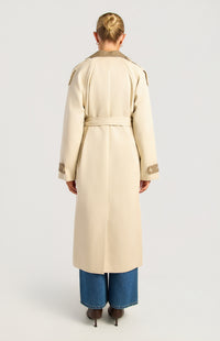 Paisley Longline Trench Coat - Almond