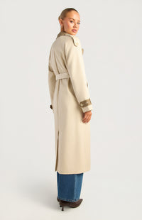 Paisley Longline Trench Coat - Almond