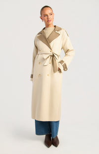 Paisley Longline Trench Coat - Almond