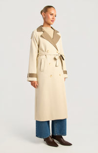 Paisley Longline Trench Coat - Almond