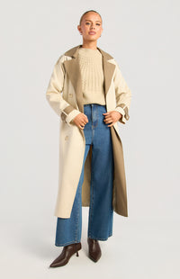 Paisley Longline Trench Coat - Almond