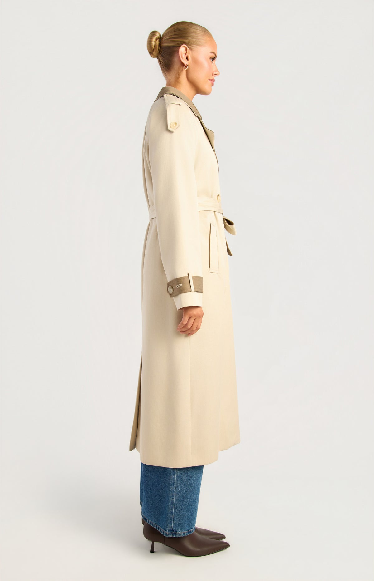 Paisley Longline Trench Coat - Almond