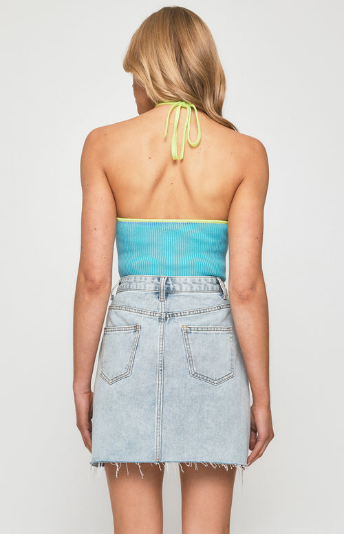 Hayley Cropped Rib Knit Top - Blue