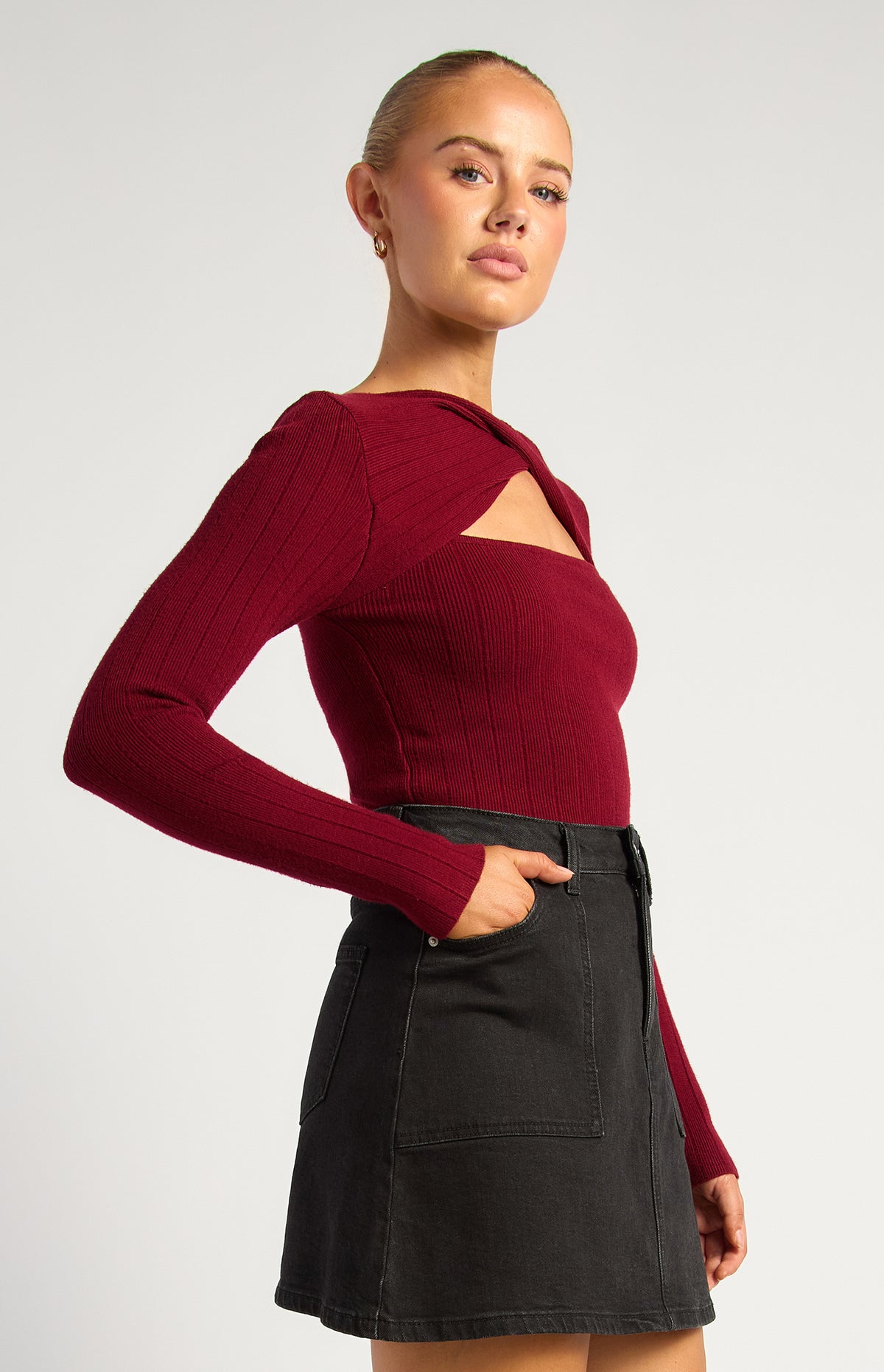 Jodi Long Sleeve Knit Top - Merlot