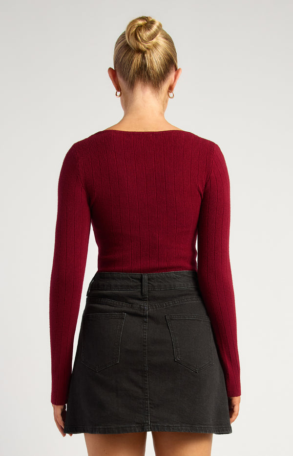 Jodi Long Sleeve Knit Top - Merlot