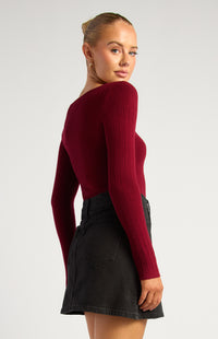 Jodi Long Sleeve Knit Top - Merlot