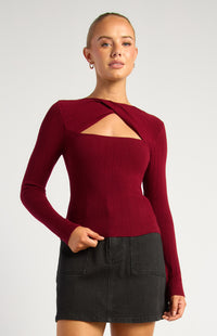 Jodi Long Sleeve Knit Top - Merlot