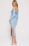 Krissy Long Sleeve Crop Top & Side Split Midi Skirt (Knit Set) - Blue
