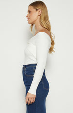 Joella Off Shoulder Long Sleeve Knit Top - White