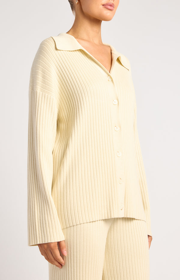 Ainsley Shirt & Pants Knit Set - Bone