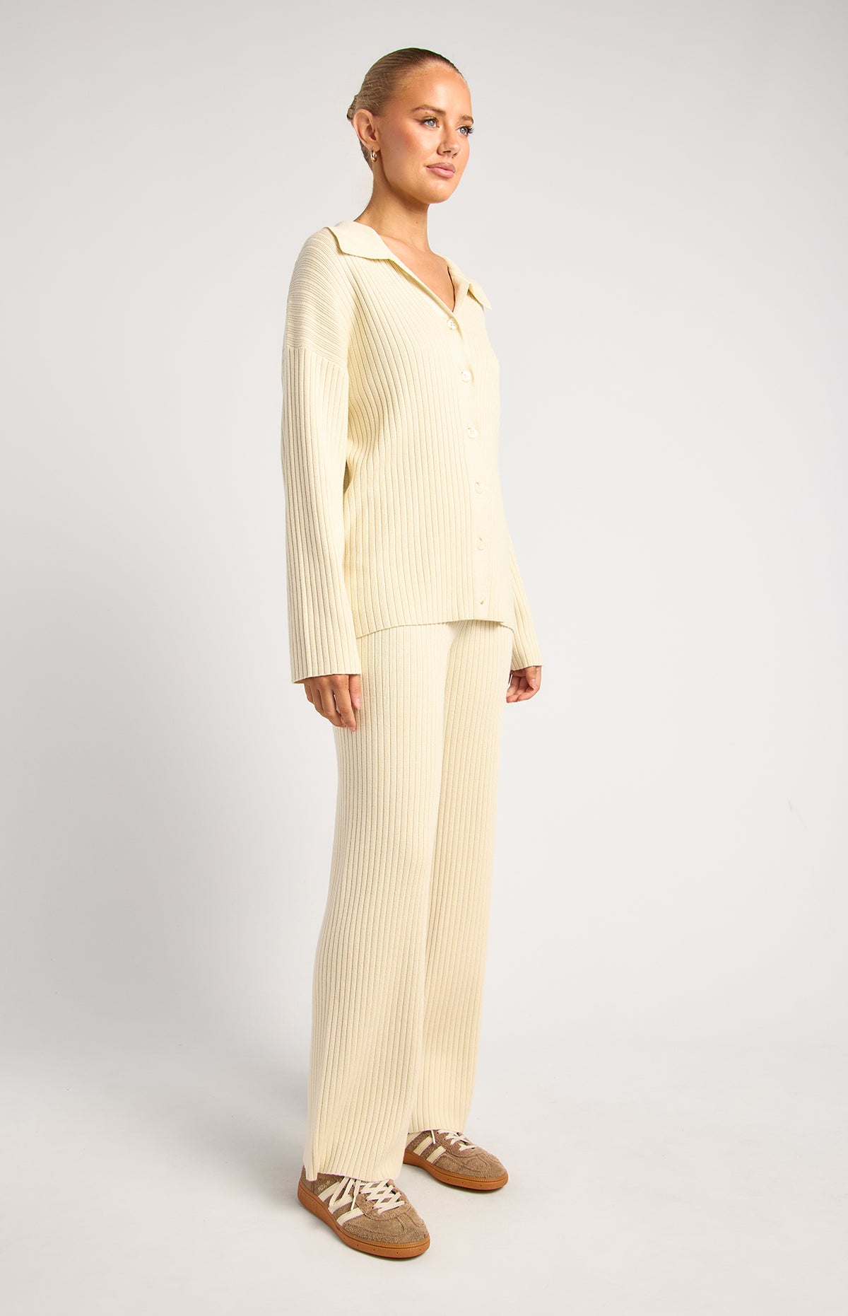 Ainsley Shirt & Pants Knit Set - Bone