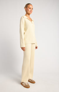 Ainsley Shirt & Pants Knit Set - Bone
