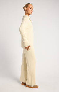 Ainsley Shirt & Pants Knit Set - Bone