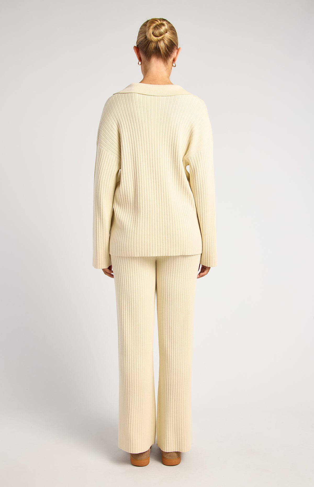 Ainsley Shirt & Pants Knit Set - Bone