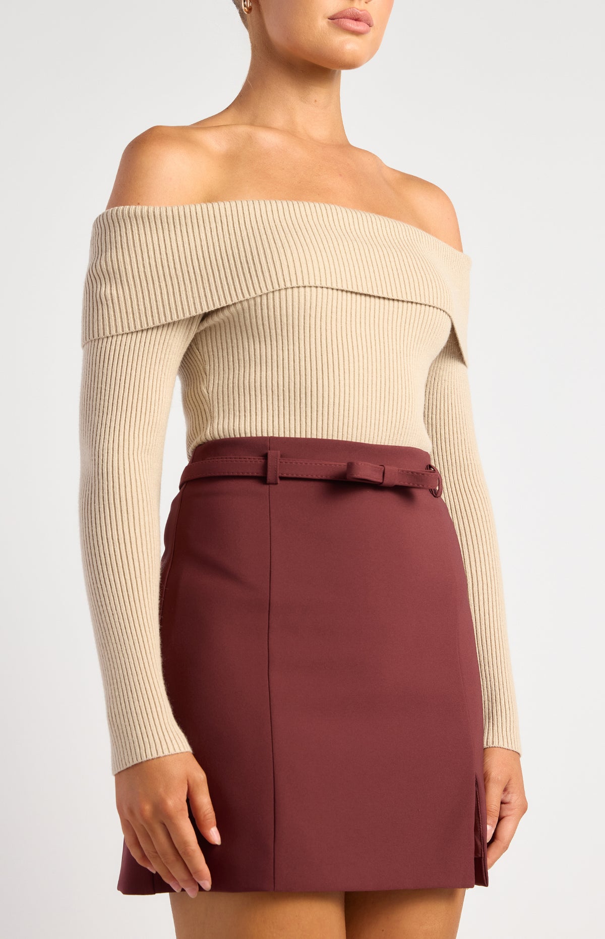 Presley Off-Shoulder Knit Bodysuit - Almond