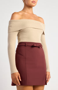 Presley Off-Shoulder Knit Bodysuit - Almond