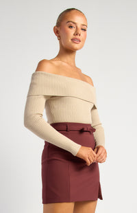 Presley Off-Shoulder Knit Bodysuit - Almond