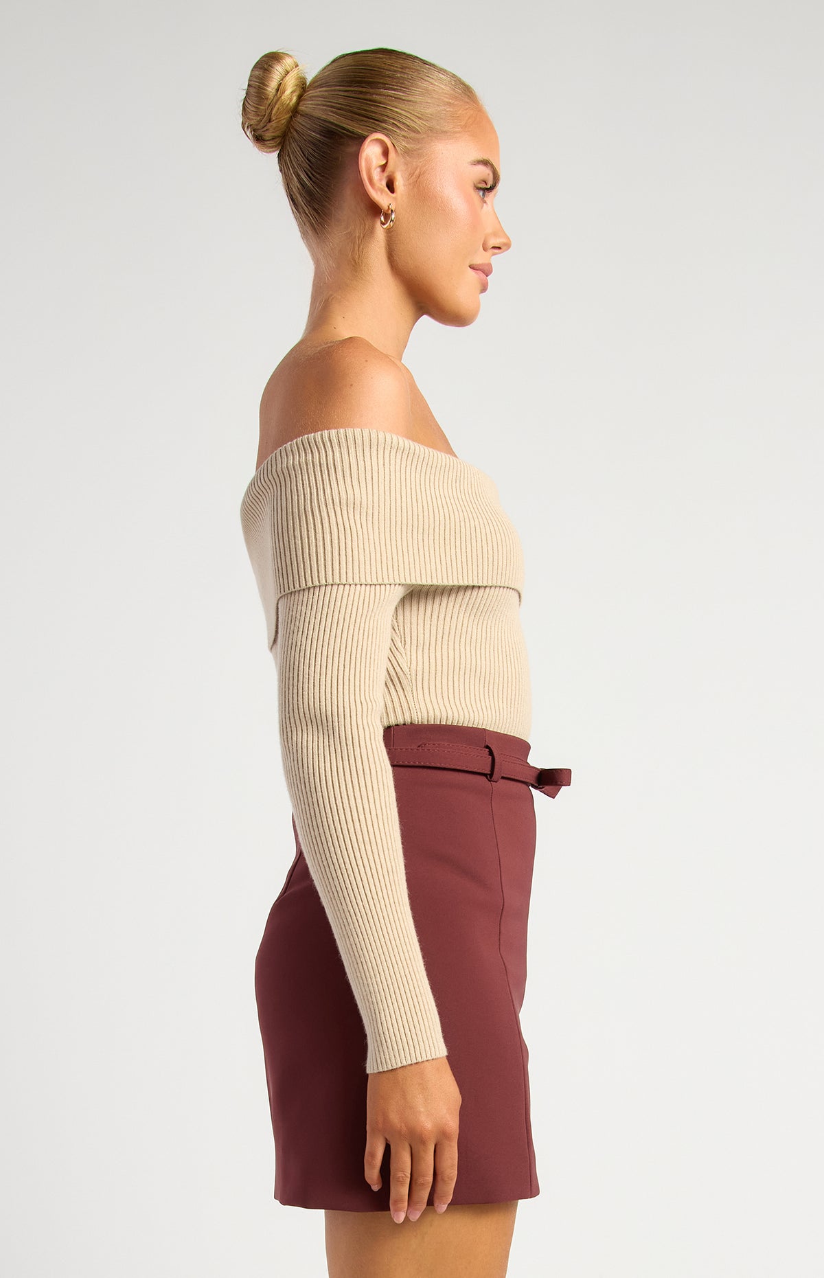 Presley Off-Shoulder Knit Bodysuit - Almond
