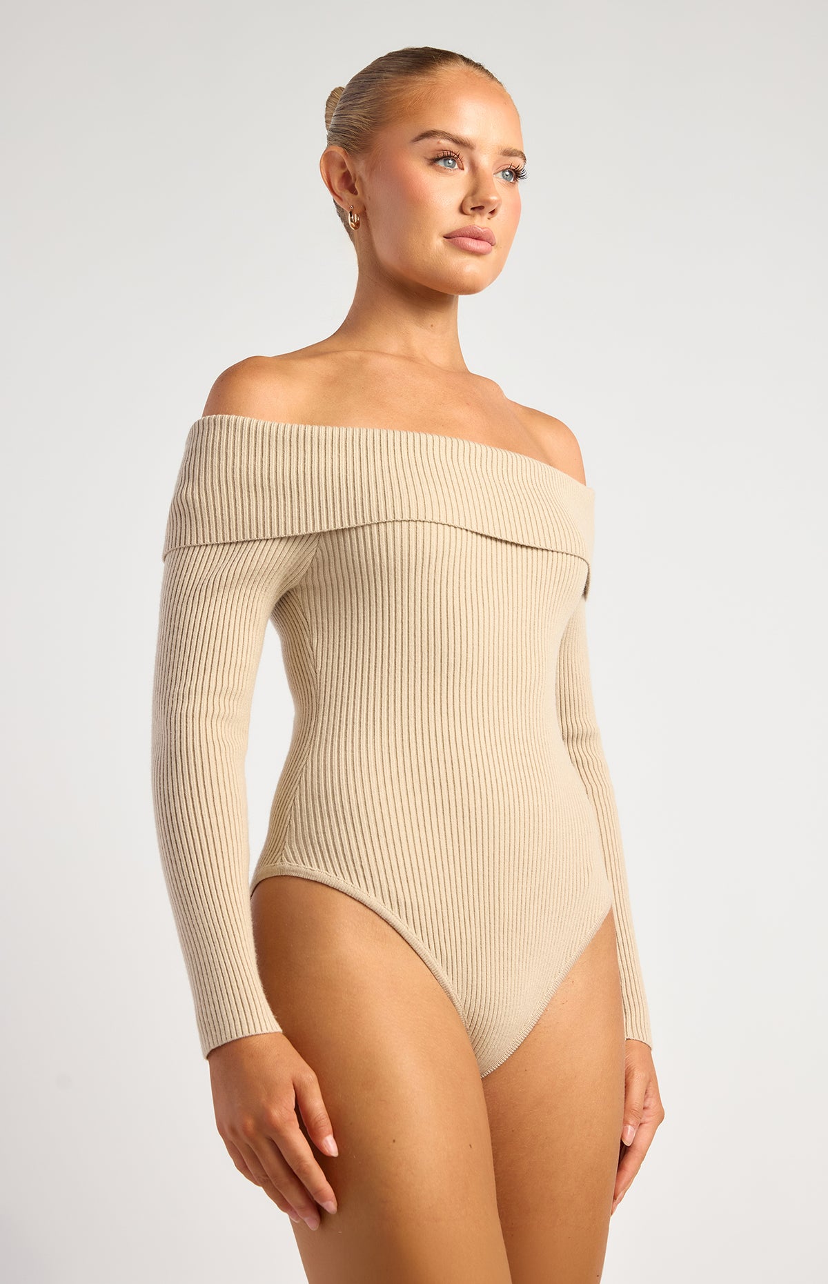 Presley Off-Shoulder Knit Bodysuit - Almond