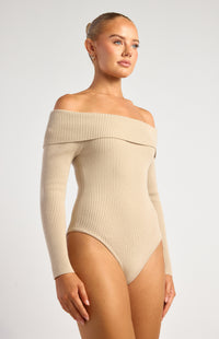 Presley Off-Shoulder Knit Bodysuit - Almond