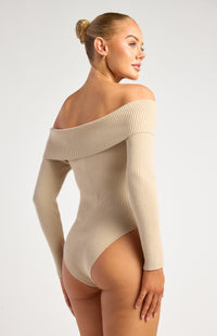 Presley Off-Shoulder Knit Bodysuit - Almond