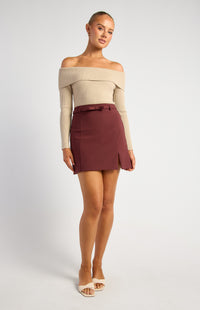 Presley Off-Shoulder Knit Bodysuit - Almond