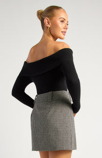 Presley Off-Shoulder Knit Bodysuit - Black