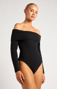 Presley Off-Shoulder Knit Bodysuit - Black