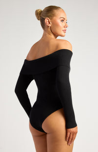 Presley Off-Shoulder Knit Bodysuit - Black