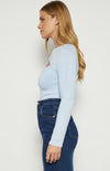 Aston High Neckline, Fitted, Stretchy Knit Top - Pale Blue